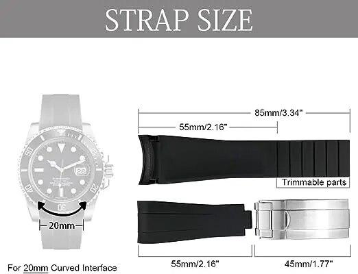 20mm 21mm Rubber Watchband for Rolex Submariner DAYTONA GMT Yacht-Master Silicone Strap Black Watch Band Bracelet