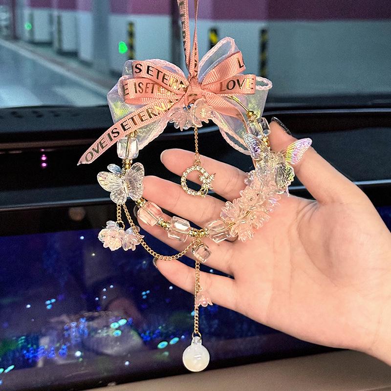 Crystal Bow Car Pendant: Fashionable Goddess Ornament for Car Interior