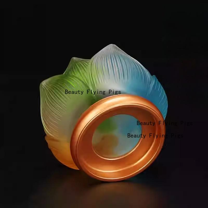 Glass Lotus Candlestick Buddha Hall Candlestick Temple Candle Holder Pray for Auspiciousness No Candles Included Home Decoration