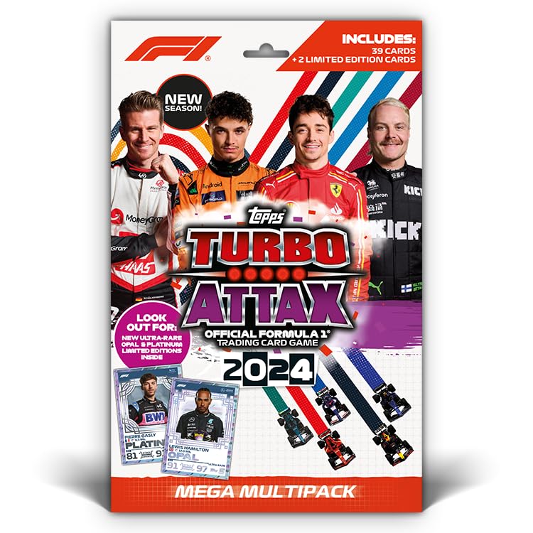 Topps Turbo Attax Formula 1 2024 Mega Multi Pack Includes 39 Turbo Attax cards and 2 limited edition one - - cards, size.