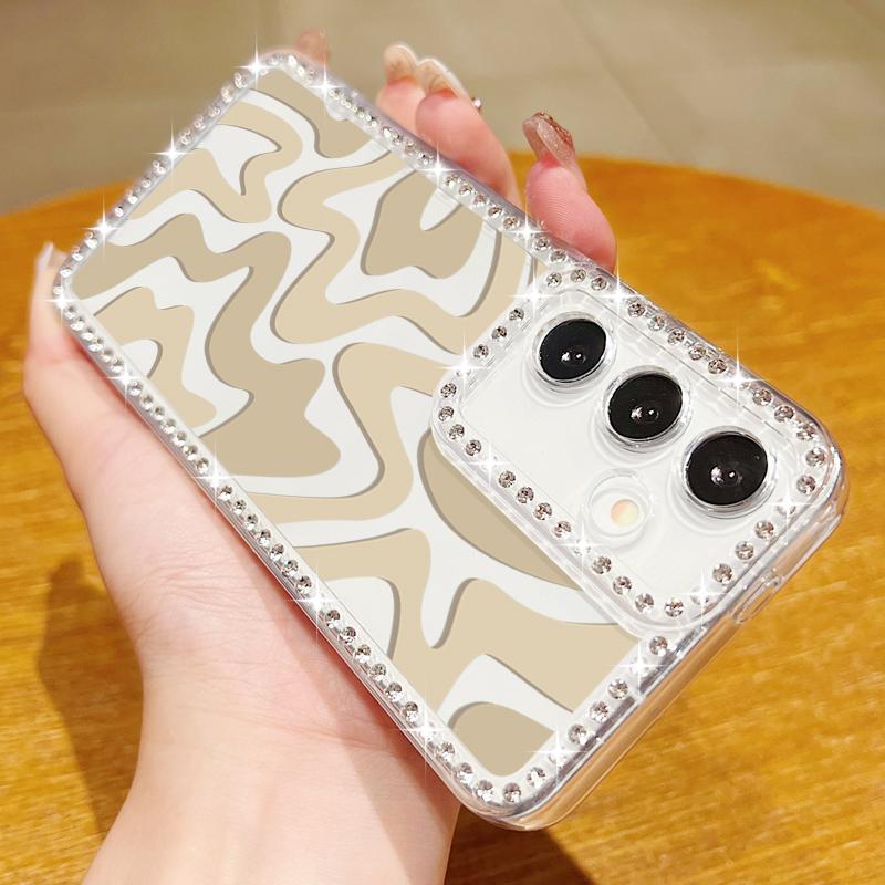 Diamond Frame Clear Case For Samsung S25 Edge S24 FE S23 Ultra S22 A16 A56 A36 A15 A55 Color Stripe Pattern Shockproof Soft Silicone Phone Cover