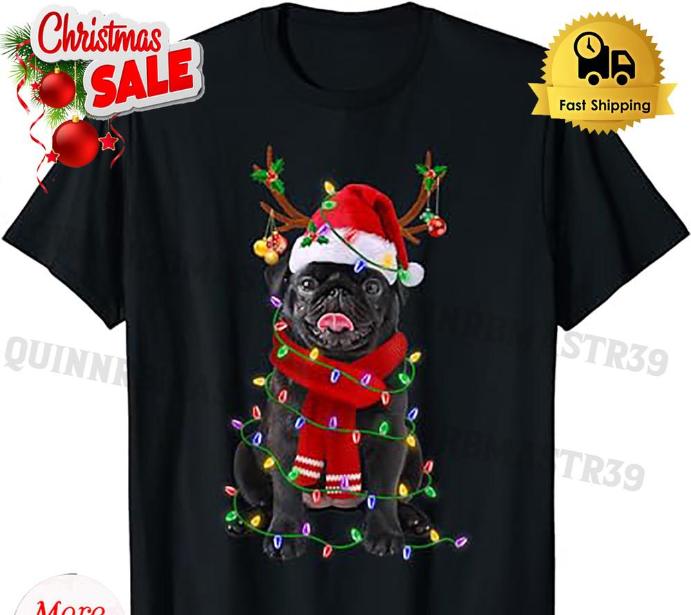 Black Pug Dog Tree Christmas Lights Xmas Pajama T-Shirt SC491 Unisex T-Shirt