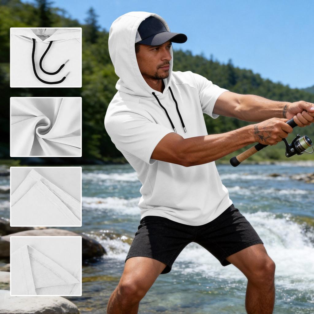 Men's Breathable Lightweight Short Sleeve Hoodie, Sport Casual Tops For Fishing, Fitness & Outdoor Sports