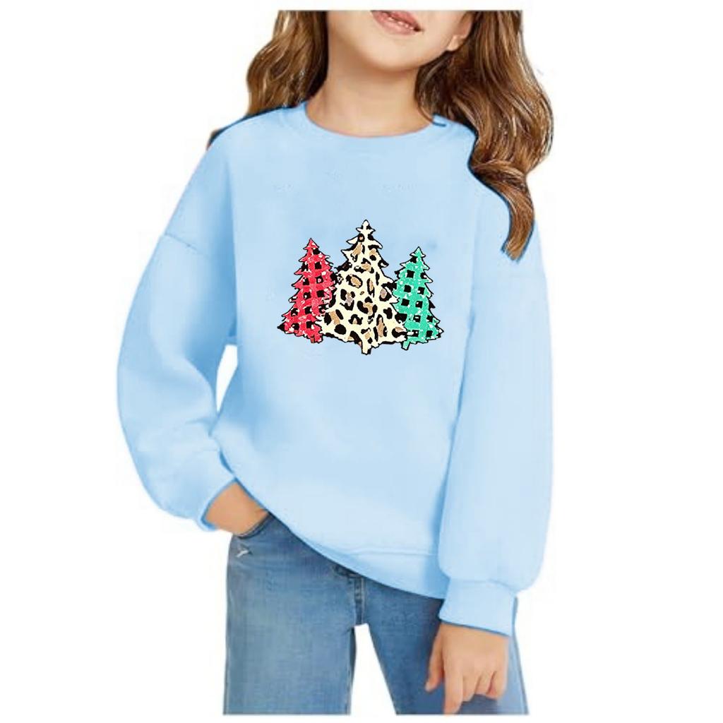 Weihnachtsdruck Mädchen Langarm Kapuzenpullover Lässiger Bequemer Pullover für die Feiertage
