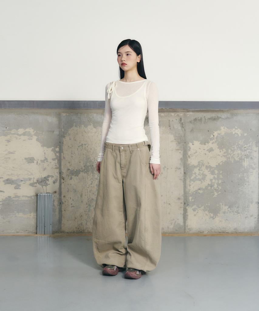 Eonyujeulaeb Cotton Curved Buckle Pants [Khaki]