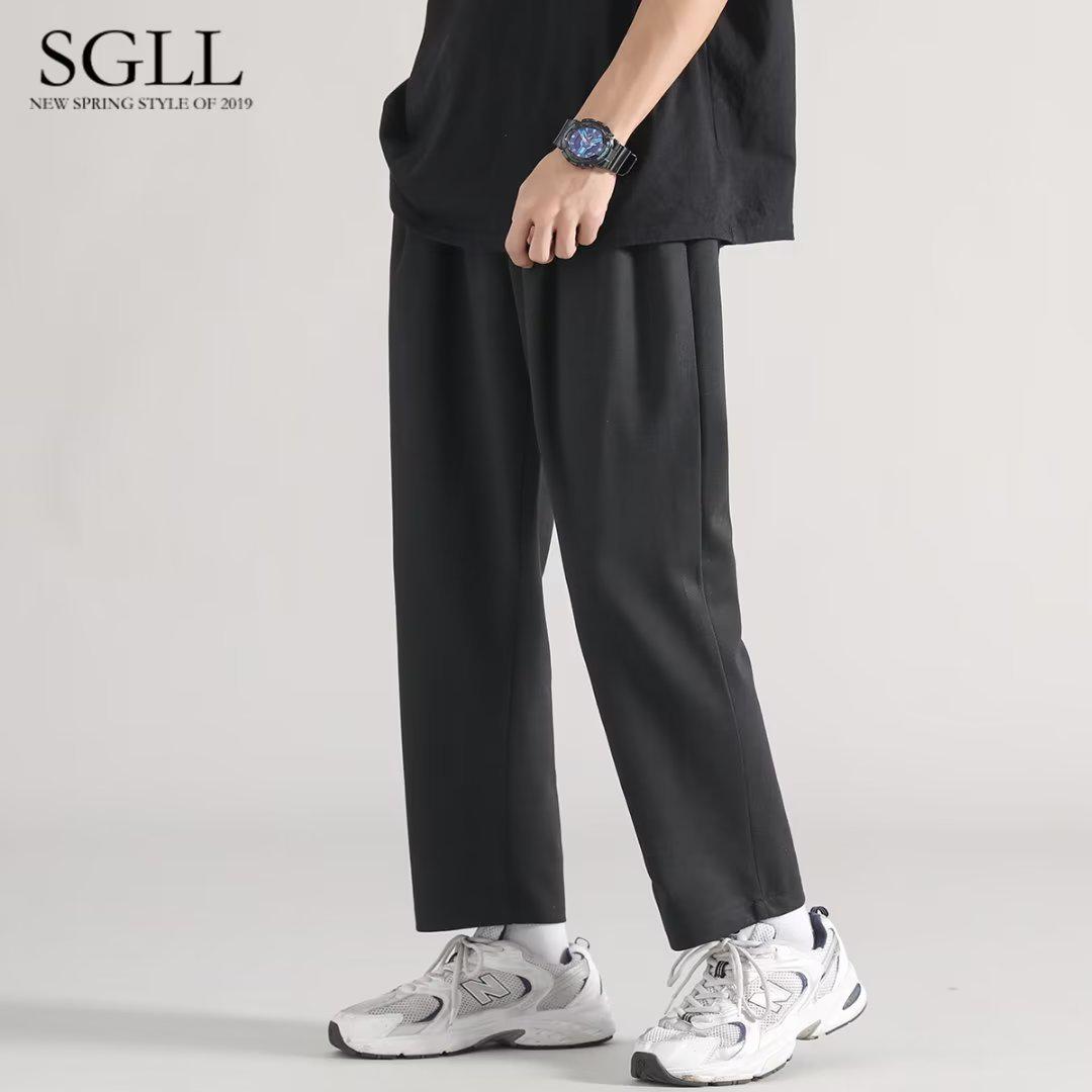 

Мужские летние повседневные серые спортивные штаны: Модные свободные прямые брюки Nine Point в корейском стиле XXXL чёрный