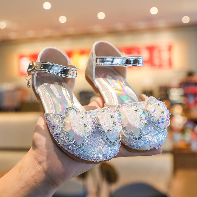 

KushyShoo 2026 Spring New Children Shoes Girls Princess Shoes Glitter Children Baby Dance Shoes Casual Toddler Girl Sandals 21 серебряный