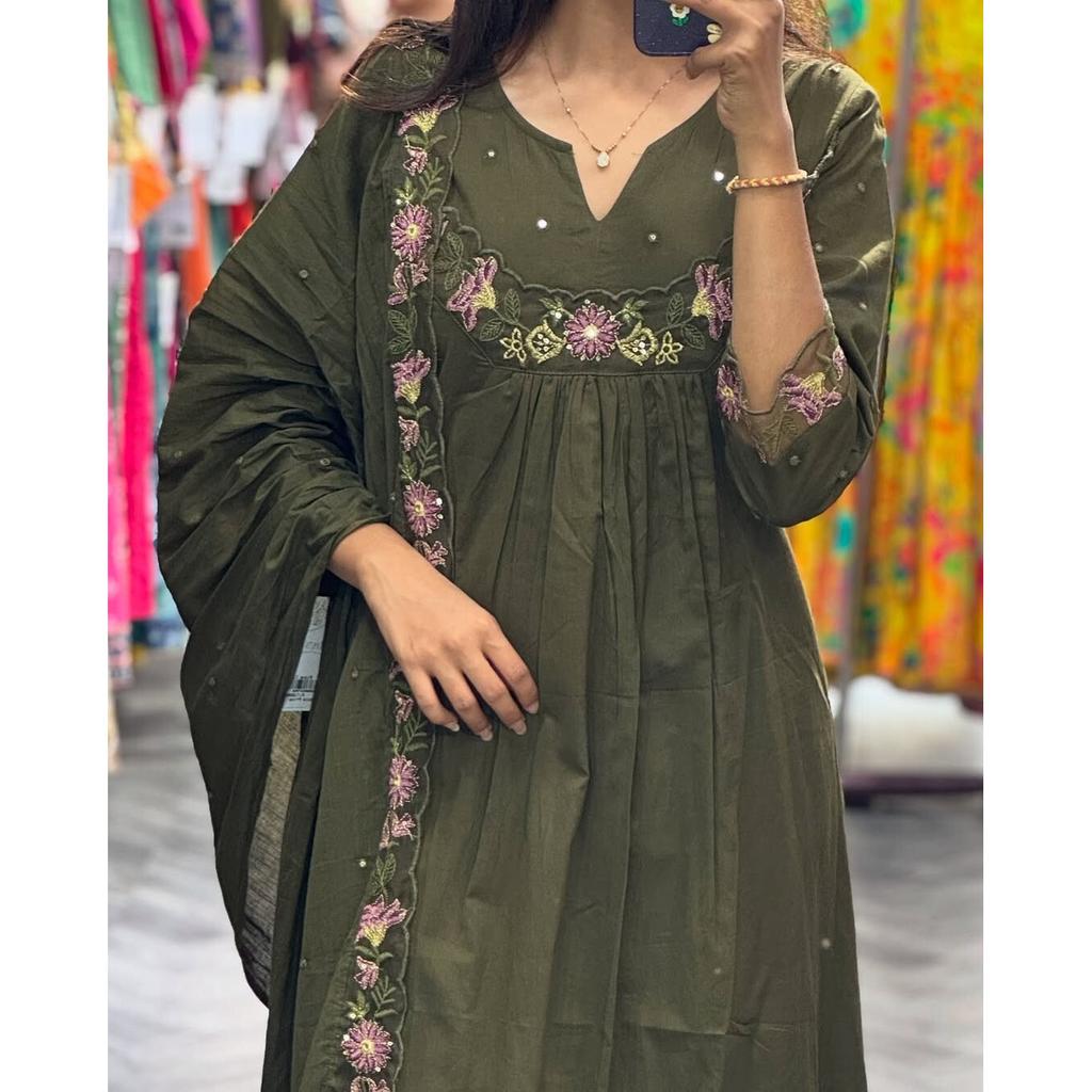 Indian Women A-line Kurta Pant Dupatta Set Bollywood Top Tunic Kurti Salwar Suit SC-2204a