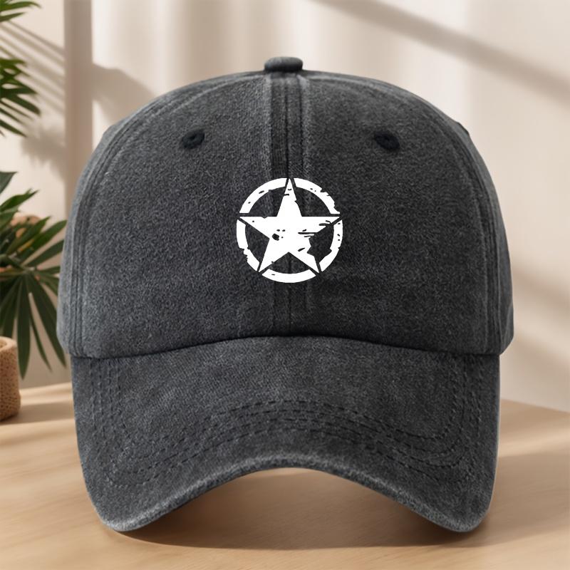 MAKEFGE Men s Retro Washed Geometric Star Print Baseball Cap Lightweight Street Style Outdoor Sports and Leisure Cap