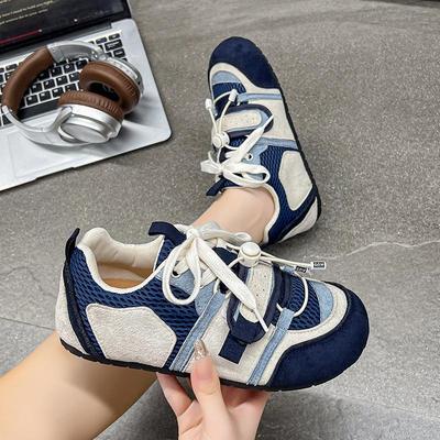 Mix Color Velcro Strap Sneakers Women 2025 Autumn Cute Round Toe Flat Heel Casual Shoes Soft Non Slip Sports Sneakers