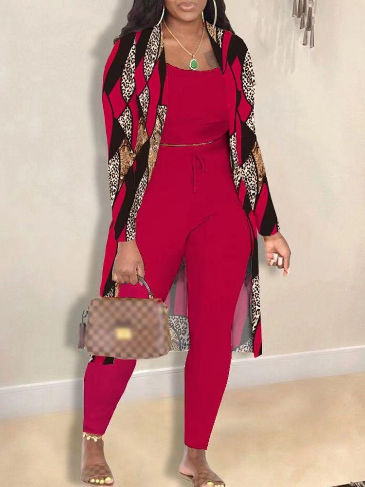 Women's 3-Piece Fashion Sets with Printed Blouse, Pants, and Cardigan in Multiple Colors and Patterns