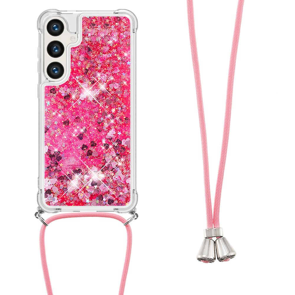 

For Samsung Galaxy S24+/Galaxy S25+ TPU Case Quicksand Design Phone Cover with Lanyard Pink/Hearts