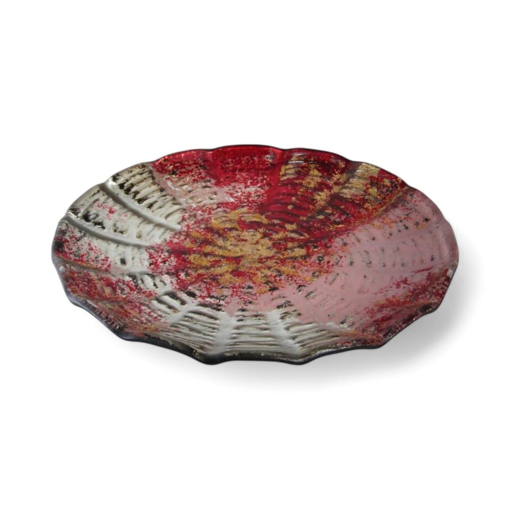 Small Round Glass Serving Red and by Sairan J-Kitchens Plate, 15cm, Gold,