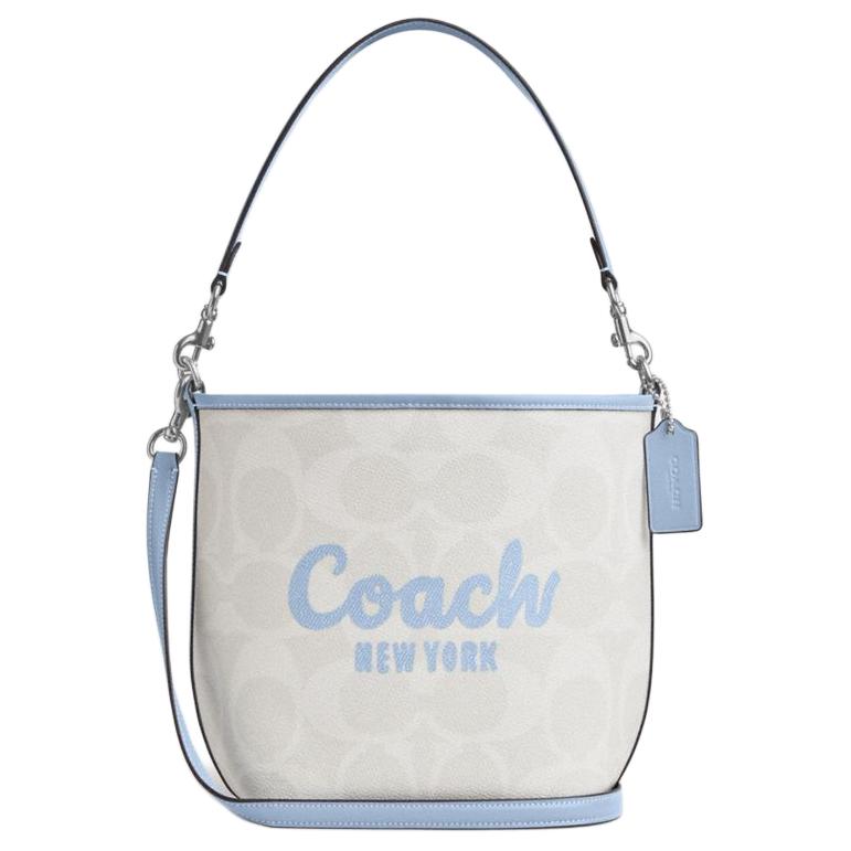 

Coach Classic Logo Monogram Coated Canvas Bucket Bag Women bags Glacier-White Blue CAL04-SVXUI Basic Set (Bag+Dust Bag)