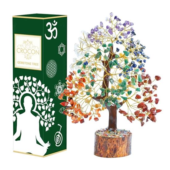 Crocon Seven Chakra Christmas Decoration Gemstone Tree Feng Shui Figurine Money Bonsai Good Luck Reiki Healing Crystals Ornament Sculpture 10-12