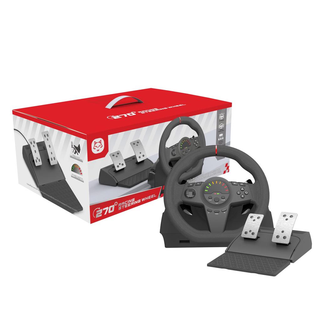 Steering Wheel for PC Racing with PS4/Xbox Series X Compatibility, Includes Three-Pedal Shifter