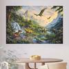 Klassischer Jurassic Dinosaurier Dschungel Kulisse Wasserfall und Berg Szene Hintergrundtuch für Kinderzimmer Dekoration