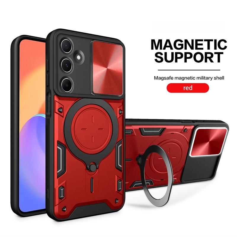 For Ssmsung Galaxy M15 M35 M55 5G Case Slide Lens Protect Armor Phone Case For Samsung M 15 35 55 Magnetic Ring Stand Back Cover
