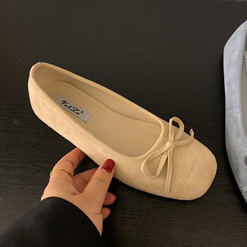 French flat-bottomed bow late evening breeze light mouth single shoes women's 2025 new spring and summer Mary Jane ballet shoes ladyshoes