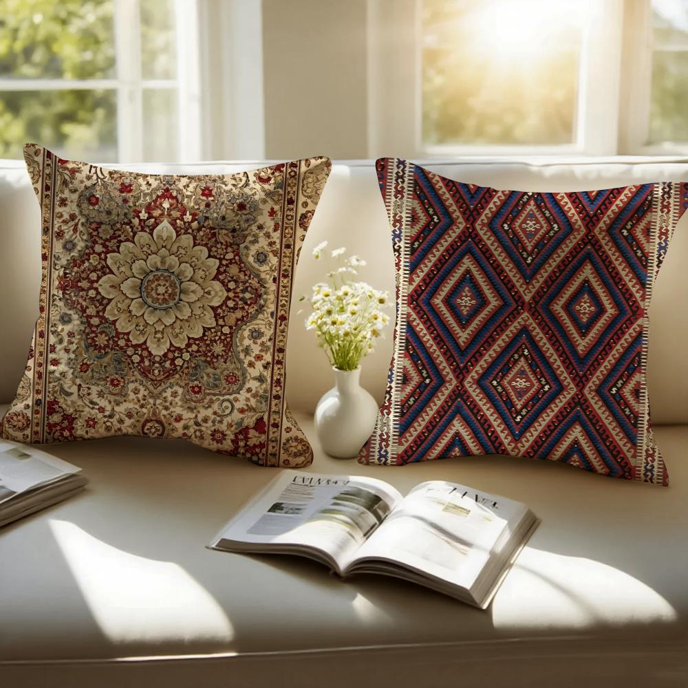 Vintage Navaho Turkish Kilim Pattern Art Cushion Cover Pillowcase Antidustmite Invisible Zipper Short Plush Sofa Cushion