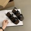 Open-toed Sandals Women's Summer Wear 2025 New Korean Version Retro Fairy Style One-word Buckle Belt Soft Flat-soled Roman Shoes