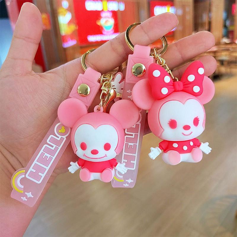 Adorable Cartoon Mickey Mouse Keychain With Cute Pink Bow Silicone Accessory