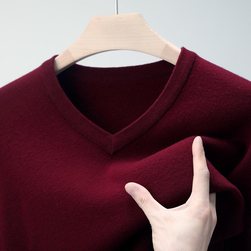 Men's Versatile V-Neck Cashmere Sweater: Warm Autumn/Winter Knit for Middle-Aged & Young Adults