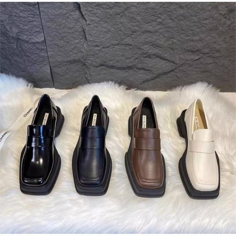 Retro Thick-soled Square-toe Women's Loafers Black British Style Versatile Spring Single Shoes Small Leather 2025