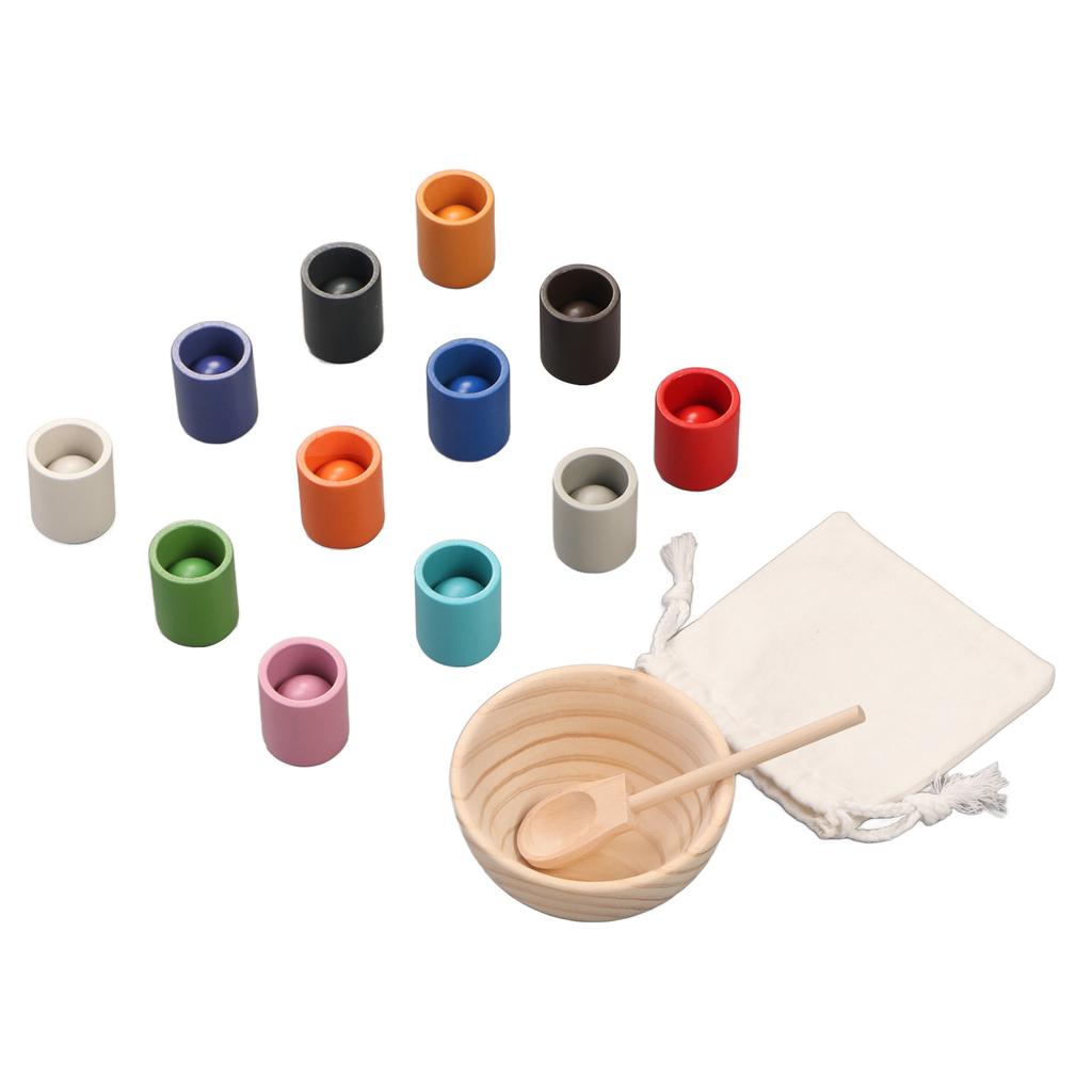 Balls Cups Color Sorting Toy Fine Motor Training Color Sorting Early Educational Wooden Sorter Game