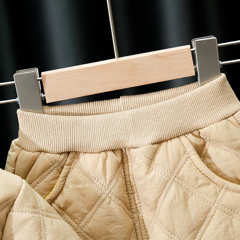 2023 Kids' Autumn/Winter Korean Style Cotton-Padded Two-Piece Set: Single-Breasted Jacket & Crew Neck Innerwear with Cotton Pants.