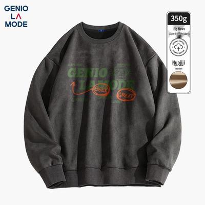 GENIOLAMODE Herren Wildleder-Fleece-gefüttertes Sweatshirt mit Cookie-Grafik