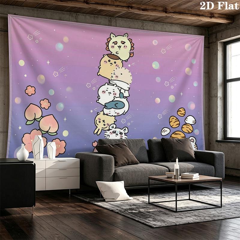 Anime Chiikawa Wall Tapestry Aesthetic Wall Hanging Printed Fabric Blanket Decorative Tapestries for Bedroom Living Room Home Decor