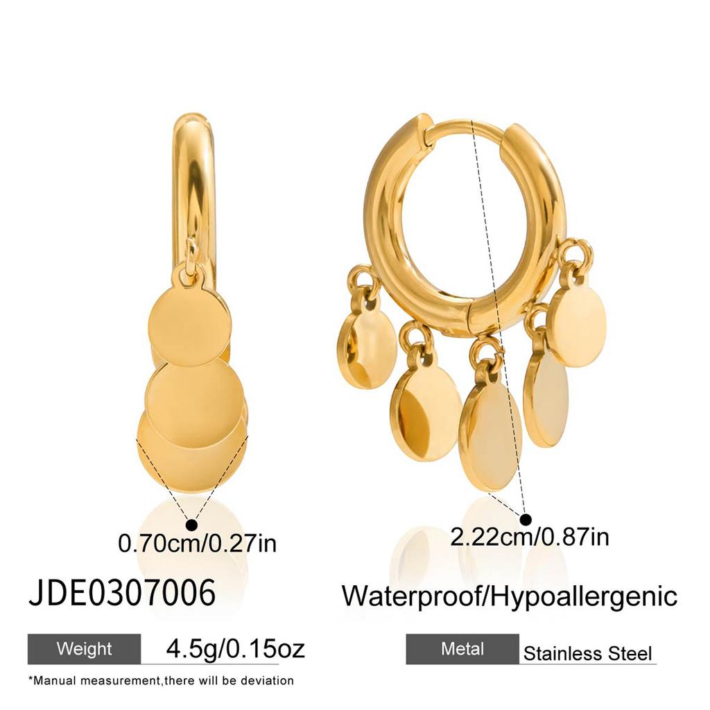 Youthway Classic Round Sequins Pendant Clip Earrings For Women Minimalist Gold Plated Stainless Steel Earrings Jewelry Gift