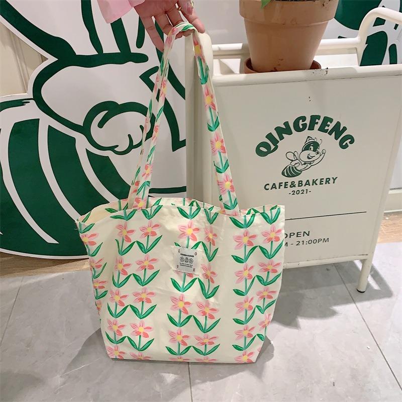 

1 niche retro flower crossbody canvas bag casual shoulder bag literary portable tote