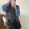 Women's Korean Knitted Sweater Vest - Loose Fit, Sleeveless with Shoulder Pads for Autumn/Winter Layering