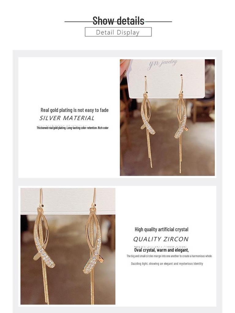 Zircon Cross Tassel Long Earrings - Fashionable, Unique Ear Hooks