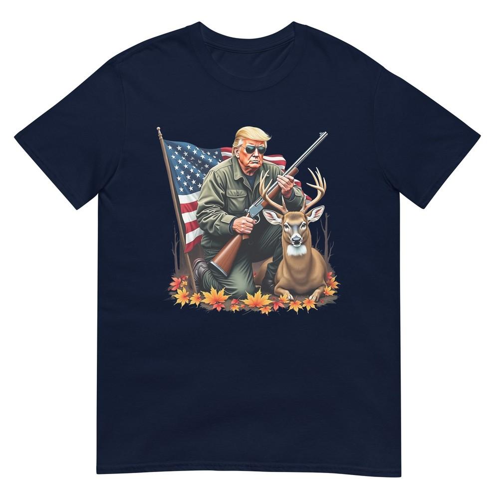 Hunting Deer Season Vintage Trump Usa Flag Camouflage TShirt S