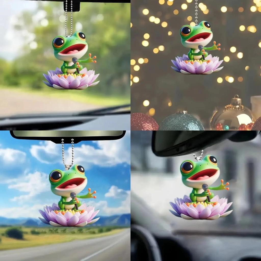 Charming Acrylic Frog With Flower Decoration Car Hanging Ornament Ideal For Car Decor