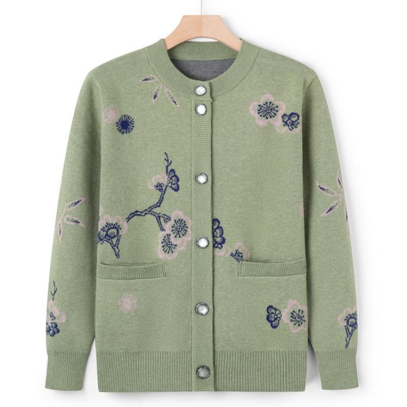 

Mom s new early autumn sweater jacket medium old woman autumn knitted sweater old lady casual top grandma cardigan 5XL (recommended 150-82.5 kg) зелёный