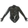 Sexy Women Glove Sleeve Latex Bodysuit High Cut Bodysuit Low Brest Shaper Tights Elastic Home Pu Leather Leotard Maid Leotard