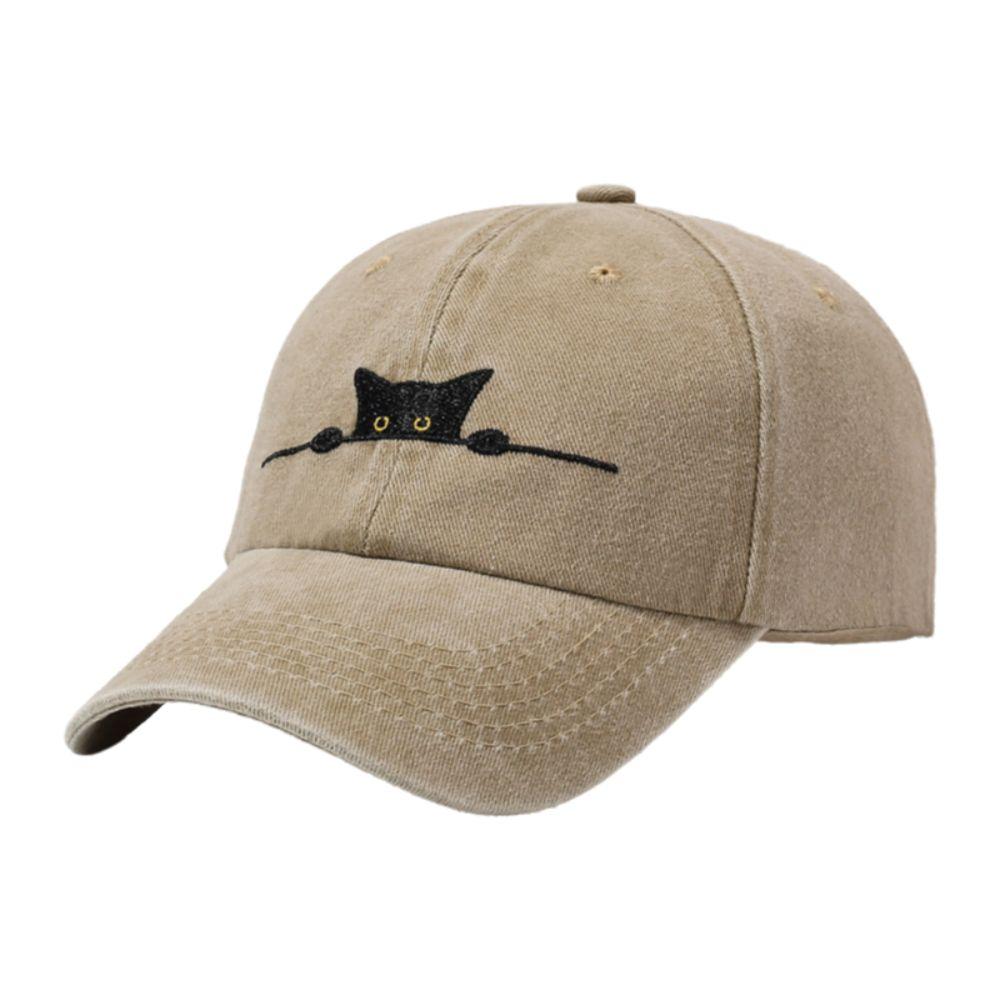 Cartoon Cat Embroidery Baseball Cap Washed Cotton Visor Peaked Cap Adjustable Sunscreen Hats