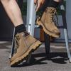 Fashion British style men casual cowboy tooling boots cow suede leather shoes outdoors desert work boot spring autumn platform botas man
