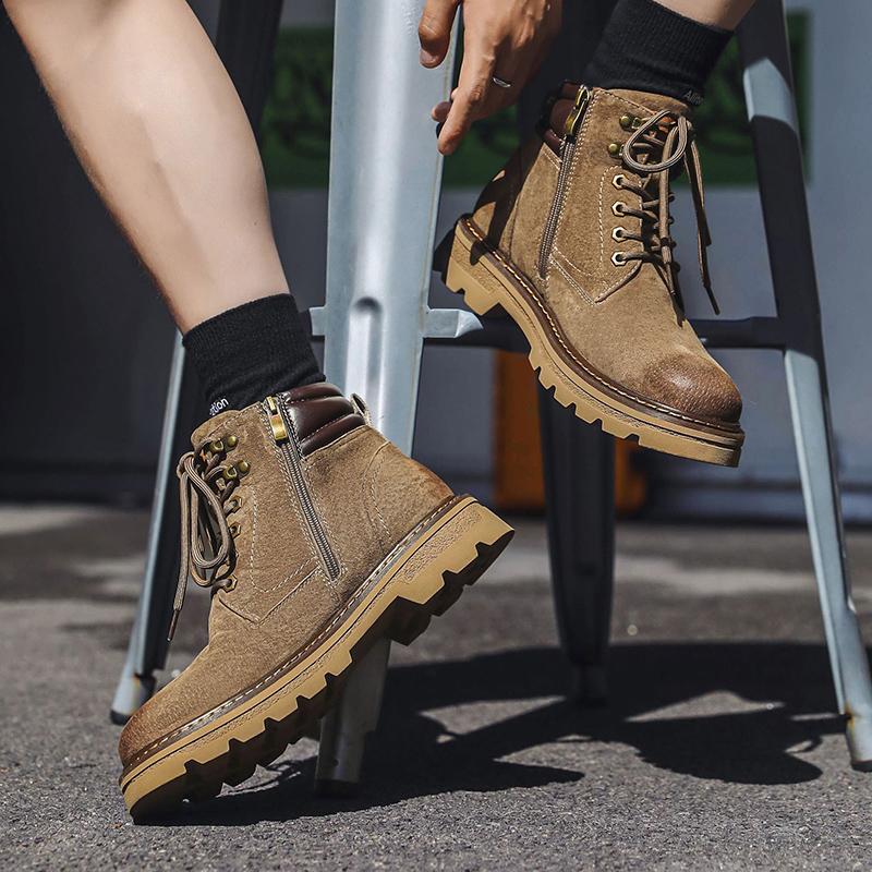 Fashion British style men casual cowboy tooling boots cow suede leather shoes outdoors desert work boot spring autumn platform botas man