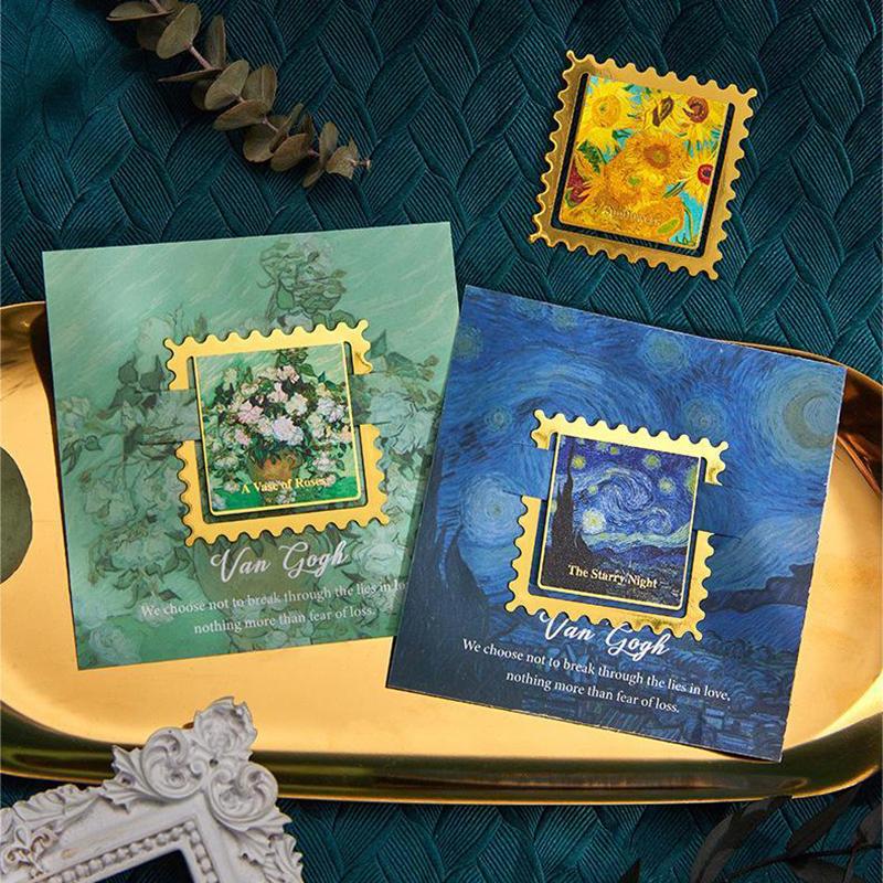 Vintage Van Gogh Tablosu Altın Metal Ayraç Kare Dalgalı Kenar Şekli Yazar Öğretmen Arkadaş Kitapseverler İçin Hediyeler