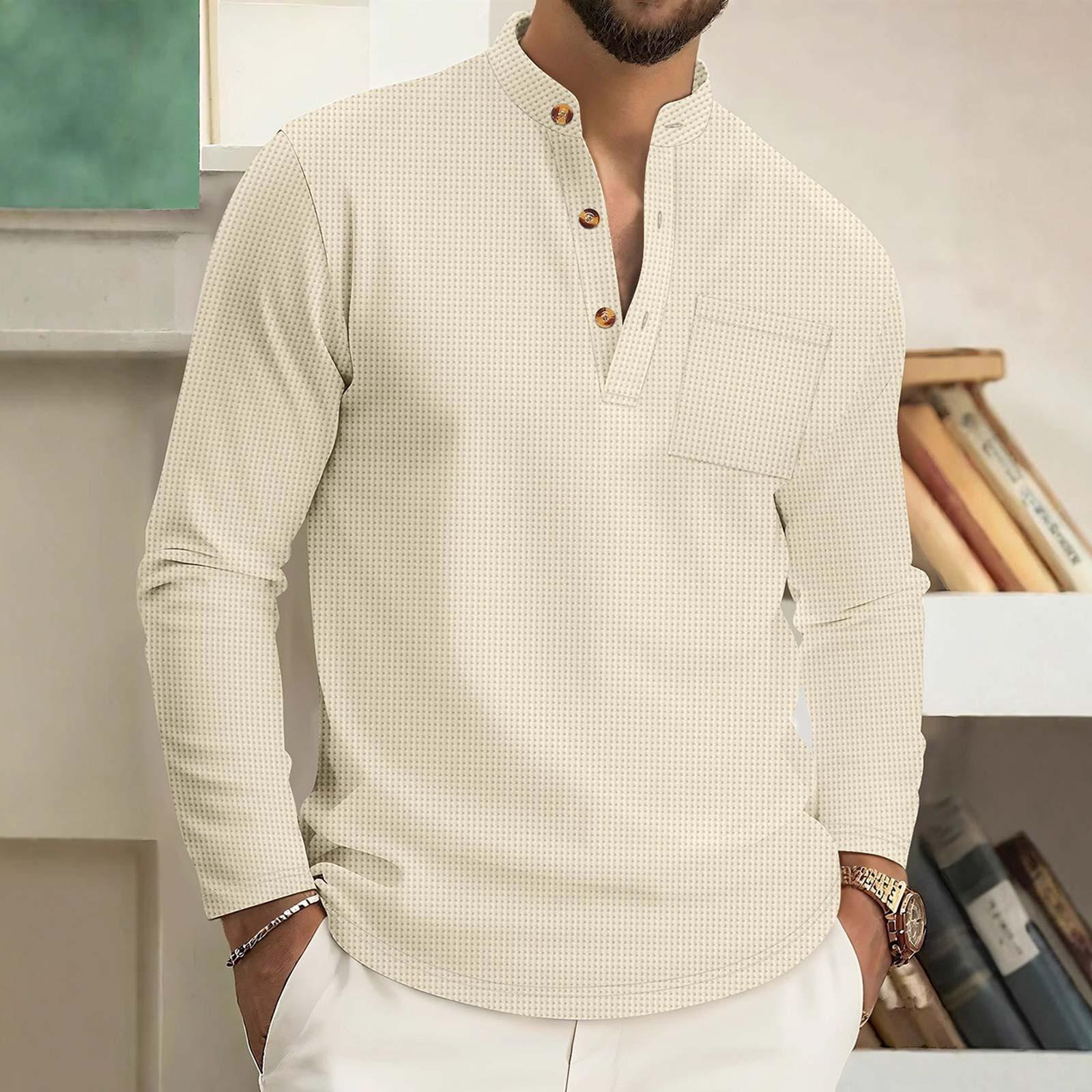 

Мужской однотонный воротник-стойка, карман, длинная планка на трех пуговицах, длинные рукава XXXL хаки