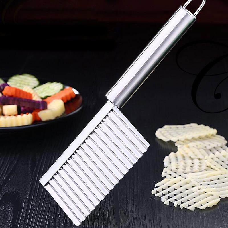 Stainless Steel Potato Chip Slicer Dough Vegetable Fruit Crinkle Wavy Slicer Knife Potato Cutter Chopper Kitchen Cutting Tool