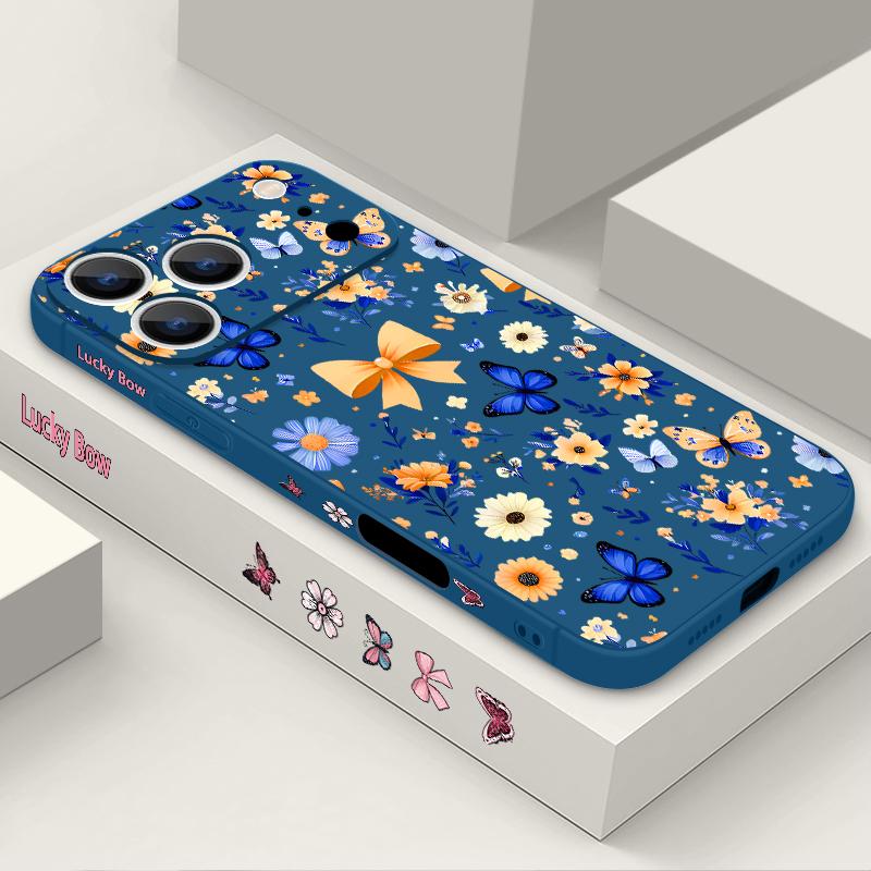 For iPhone 17 Pro Max Case Blue Butterfly Floral Pattern TPU Silicone Soft Cover For iPhone 16 Pro Max 15 14 13 12 11 16E Air
