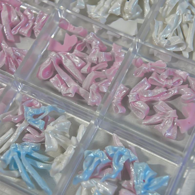 48/72Pcs Nail Satin Light Nail Charms Bowknot Jewelry Soft Carved Resin Bow Tie Nail Art Decoration Ribbon Bow  Diy