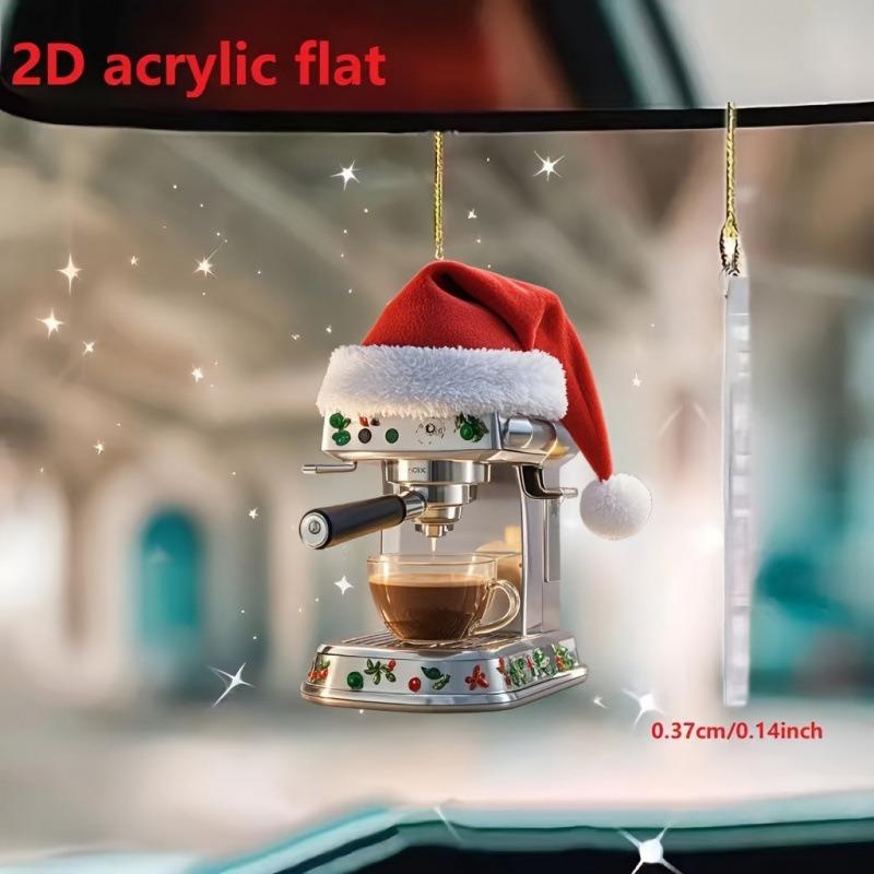 2D Nowa choinka Czerwony kapelusz Czajniczek Zawieszka - Dekoracja wnętrza samochodu, Świąteczna wisząca ozdoba do dekoracji pojazdu świątecznego