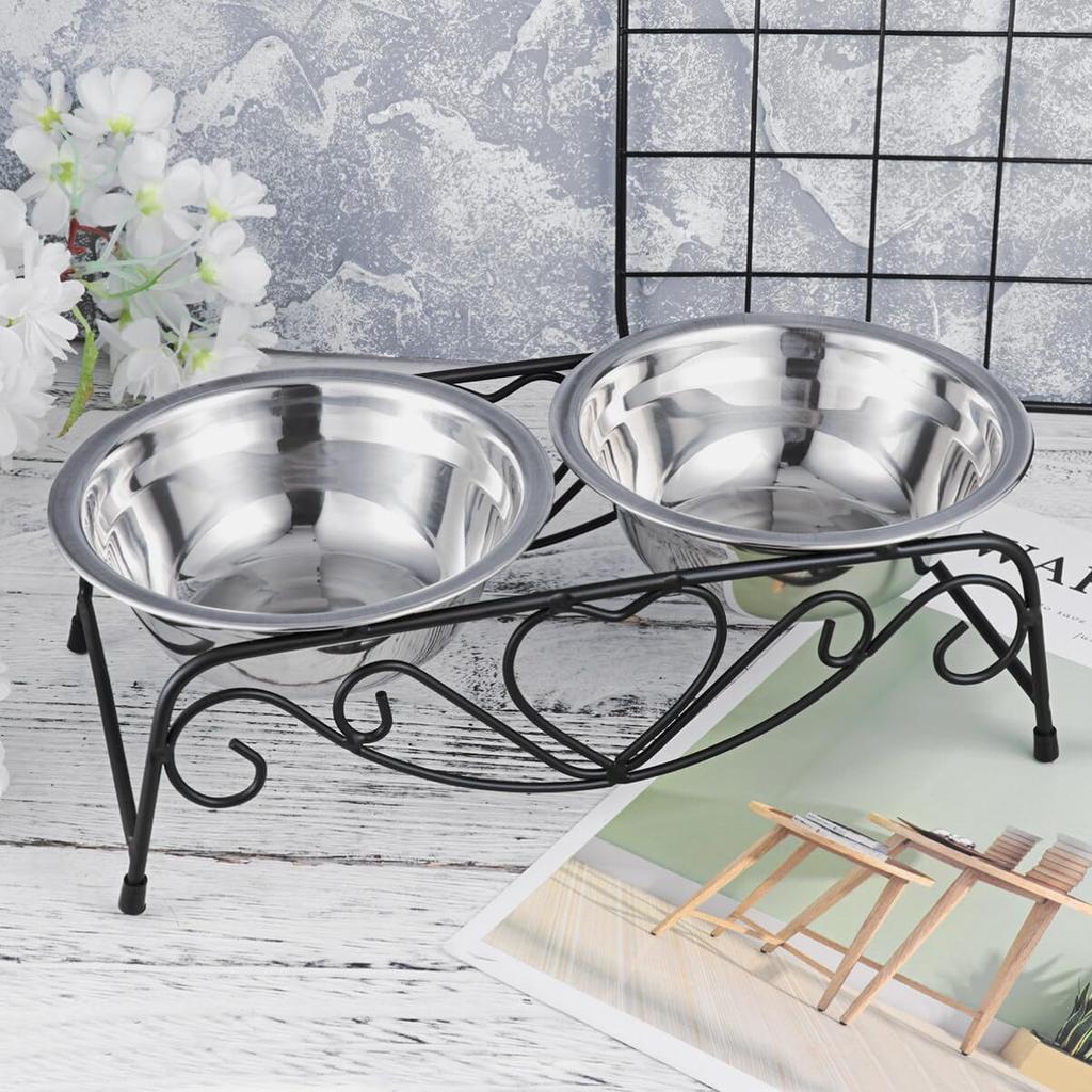 POPETPOP Stainless Steel Removable Food Bowl for Cats and Dogs, with Stand and Legs for Easy Eating and Non-Slip Design